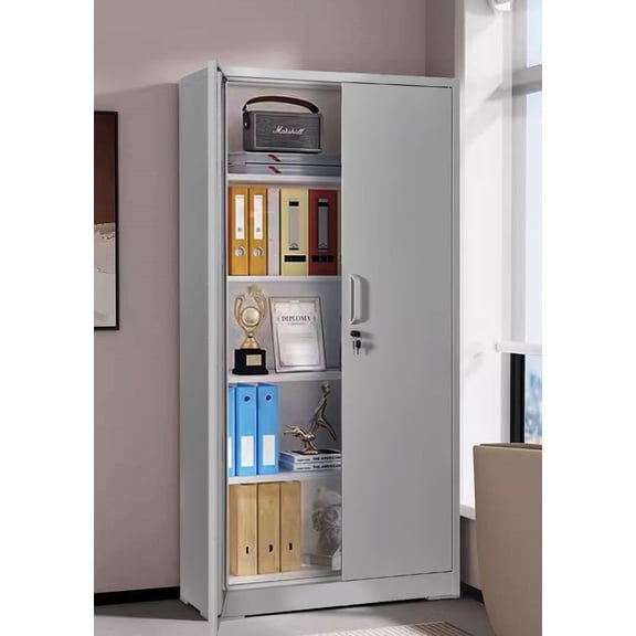 WGYPRIME 71" Tall Metal Storage Cabinet, Heavy-Duty Steel Cabinet with Locking Doors and 4 Adjustable Shelves, Modern Locking Cabinet for Garage, Laundry, Office, Warehouse