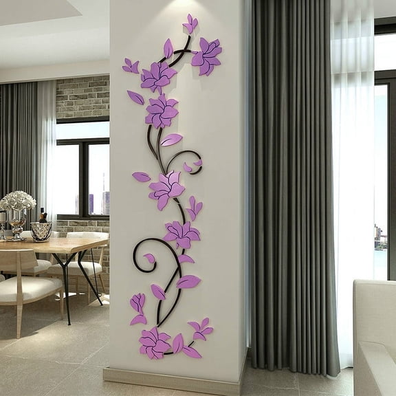 (black branches   light purple on the left)Rose vine 3D acrylic crystal wall sticker with a solid three-dimensional effect