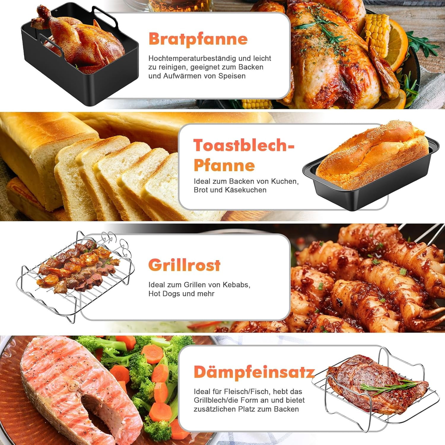18-Piece Air Fryer Accessories Set | Dual Silicone Inserts for Simultaneous Cooking | 304 Stainless Steel, Dishwasher Safe | Compatible with Ninja, Philips, Princess 7.6L-9.5L Air Fryers