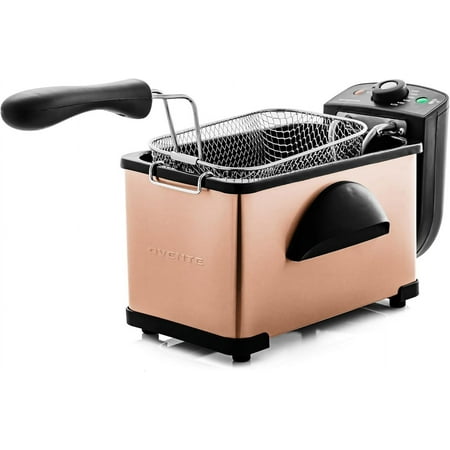 OVENTE Electric Deep Fryer 2 Liter Capacity, 1500 Watt Lid with Viewing Window, Copper FDM2201CO