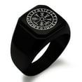 thumbnail image 1 of Stainless Steel Icelandic Vegvisir Viking Rune Engraved Square Flat Top Biker Style Polished Signet Ring, 1 of 1