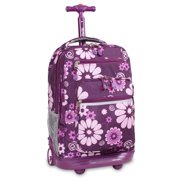 JWORLD J World Girls and Womens Sundance 20" Rolling Backpack with Laptop Sleeve for School and Travel, Purple Flower