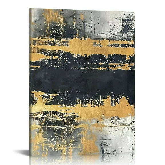 JRXY Grey Gold Blue Abstract Wall Art Set Modern Canvas Prints for Home Decor Living Room Bedroom Office, 3 Piece Grey Abstract Painting with Gold Accents 12x16 in