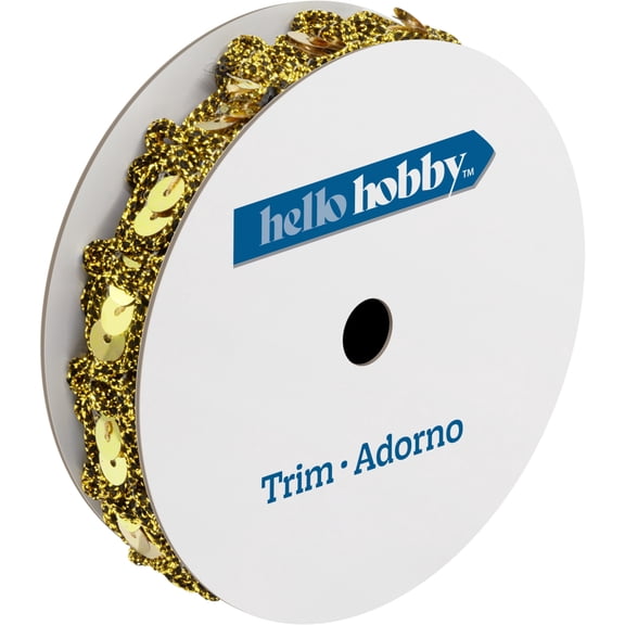 Hello Hobby Gold Gimp Chain Sequin Sewing Trim, 5/8 in x 3 yd