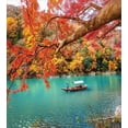 thumbnail image 3 of Landscape Duvet Cover Set, Photo of Trees and Forest Boatman Pulling the Boat in Kyoto Japan, Decorative 3 Piece Bedding Set with 2 Pillow Shams, Queen Size, Dark Seafoam Vermilion, by Ambesonne, 3 of 3