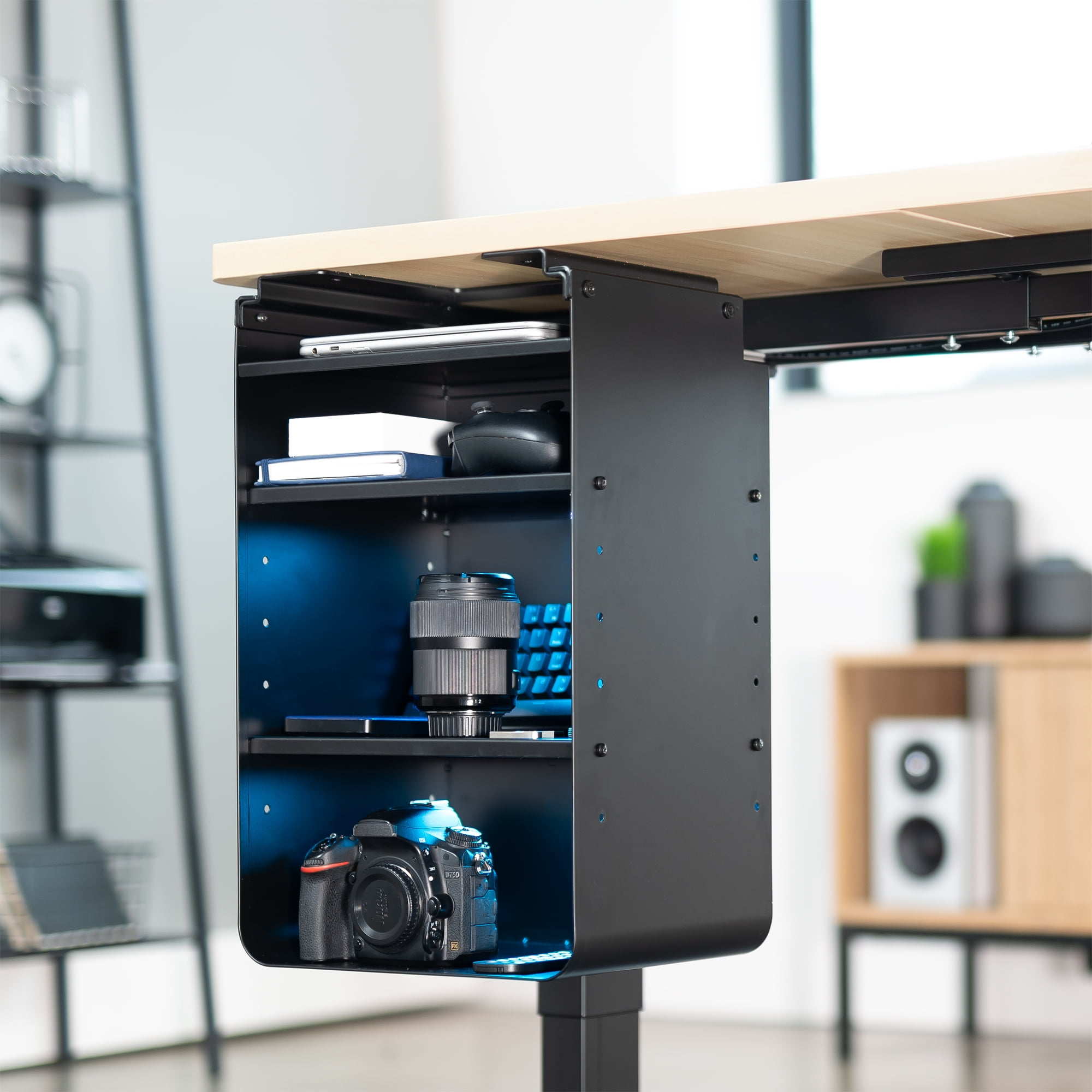 VIVO Black Under Desk Mounted Storage Cabinet