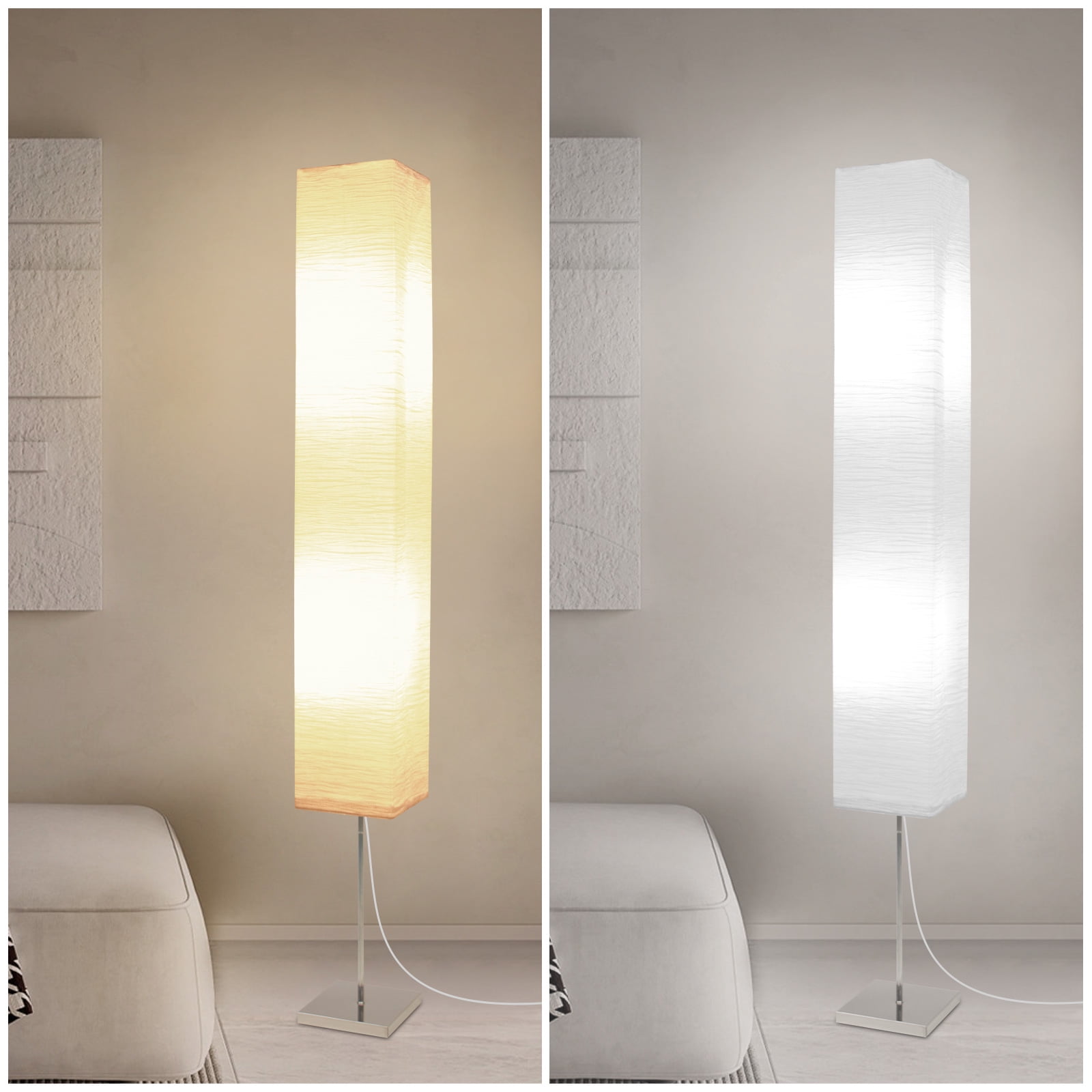 HonoDing 59"Modern Paper Floor Lamp, Japanese Floor Lamp with Rice Paper Lampshade, No Bulb (Square 2 Pack)