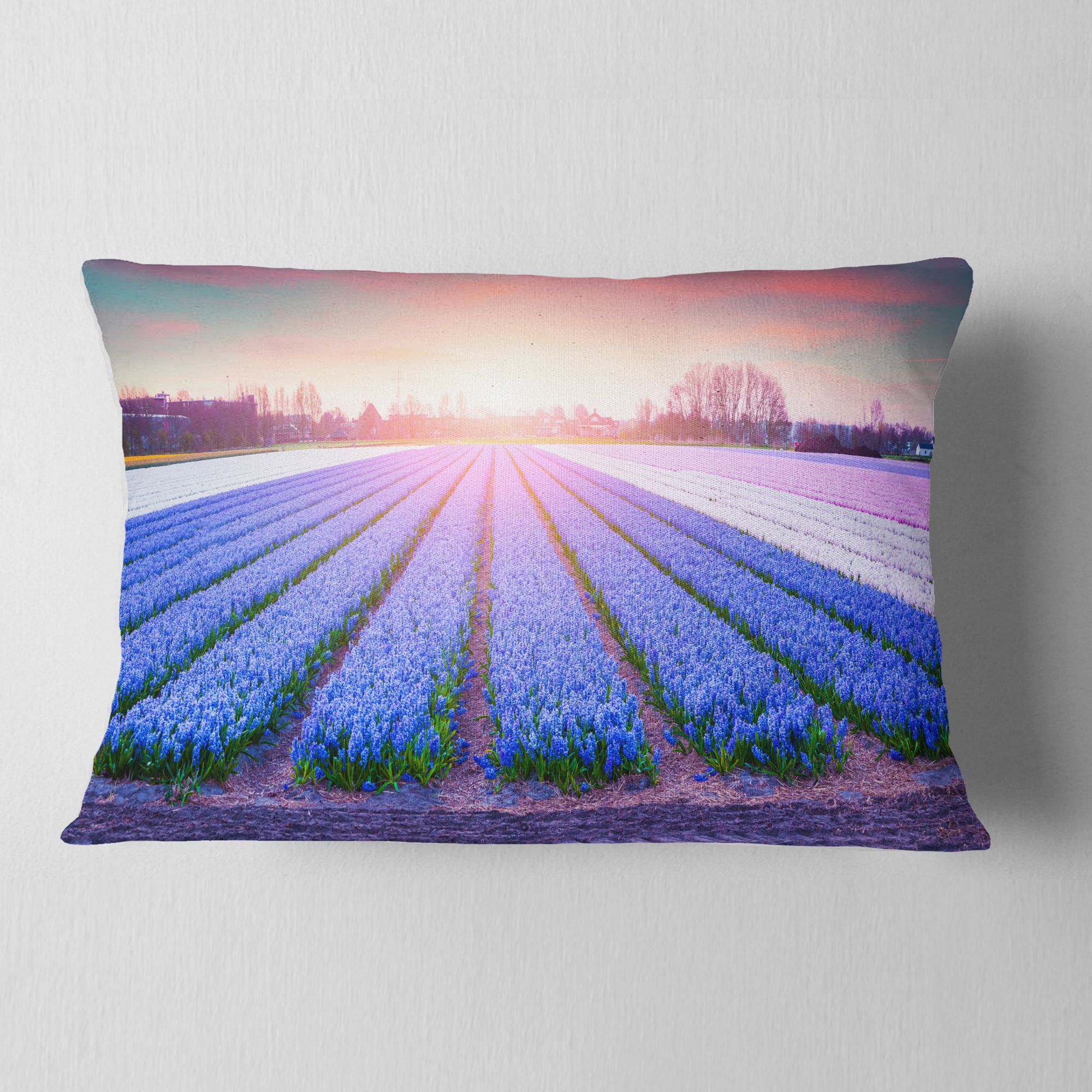 Designart Field of Blooming Hyacinth Flowers - Abstract Throw Pillow - 12x20