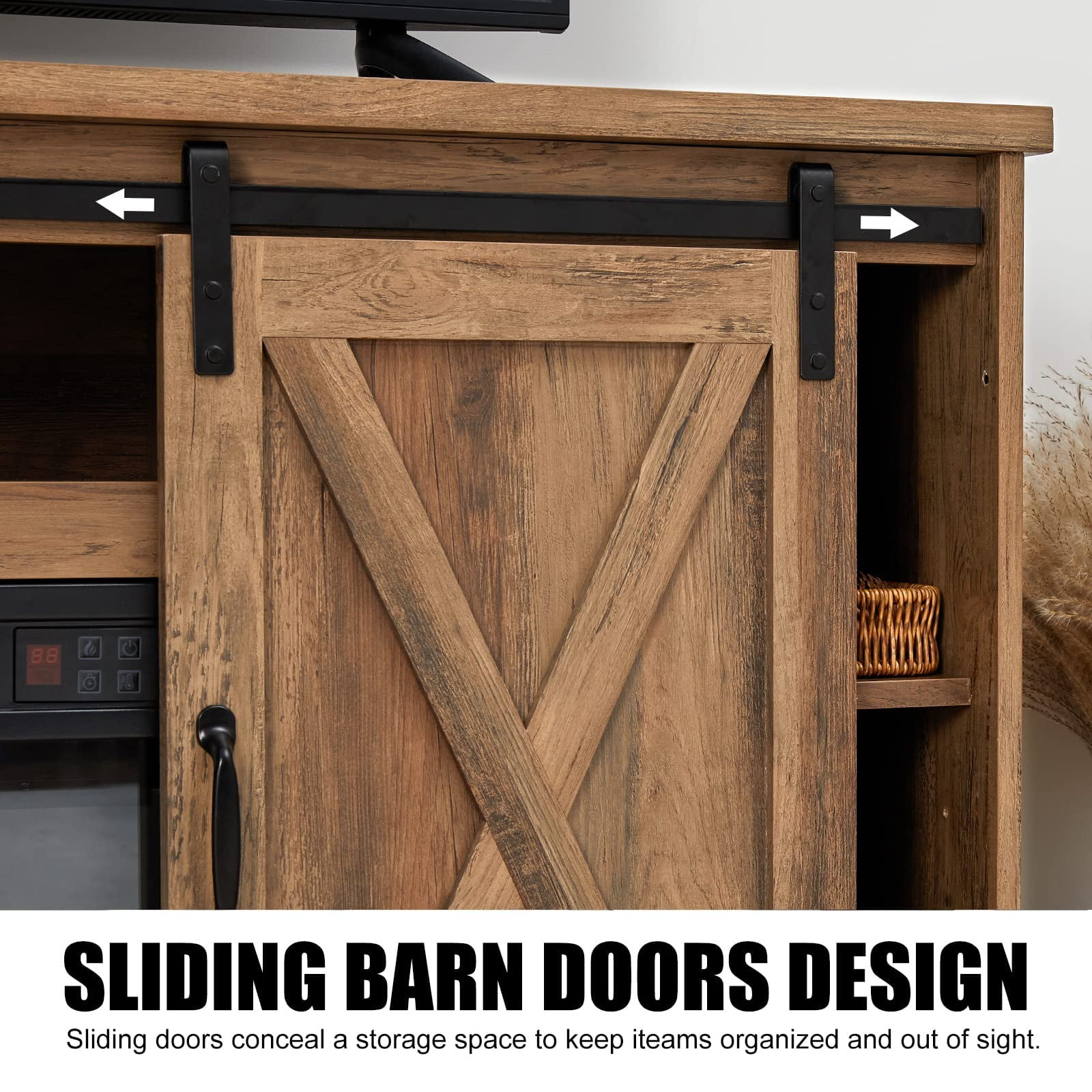 Buy Amerlife Fireplace TV Stand Sliding Barn Door Wood Entertainment
