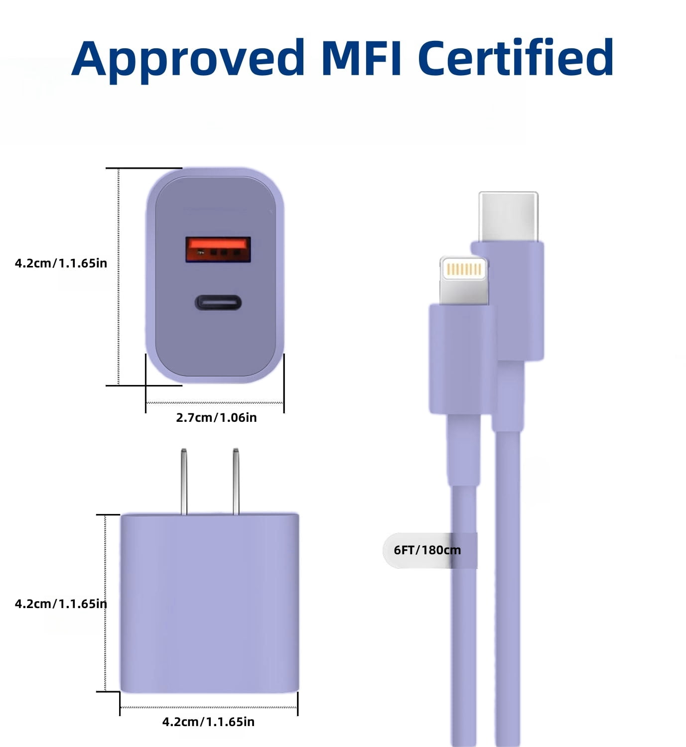 GQOHRT 20W Dual Port QC+ USB C Charger Block Compatible with iPhone 14/13/12/11/Pro [Apple MFi Certified] with 6FT Lightning Cable iPhone Cord, New