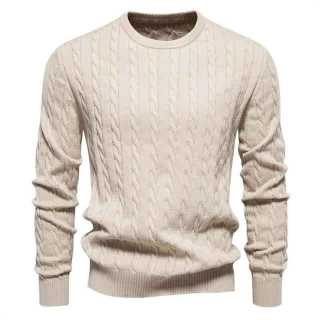 TIMIFIS Chandail Kaki pour Homme à Col Rond en Tricot à Manches Longues Chandail Extensible Uni pour l'Automne et l'Hiver Hauts Décontractés Stylés