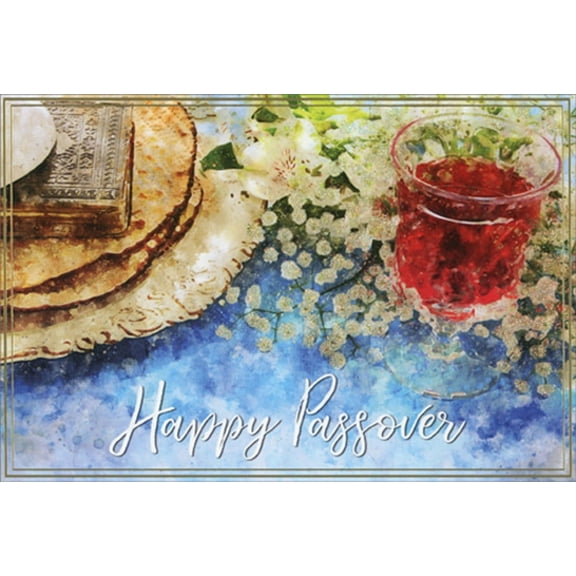Pictura Red Wine, Sparkling Flowers on Blue Watercolor Passover Card