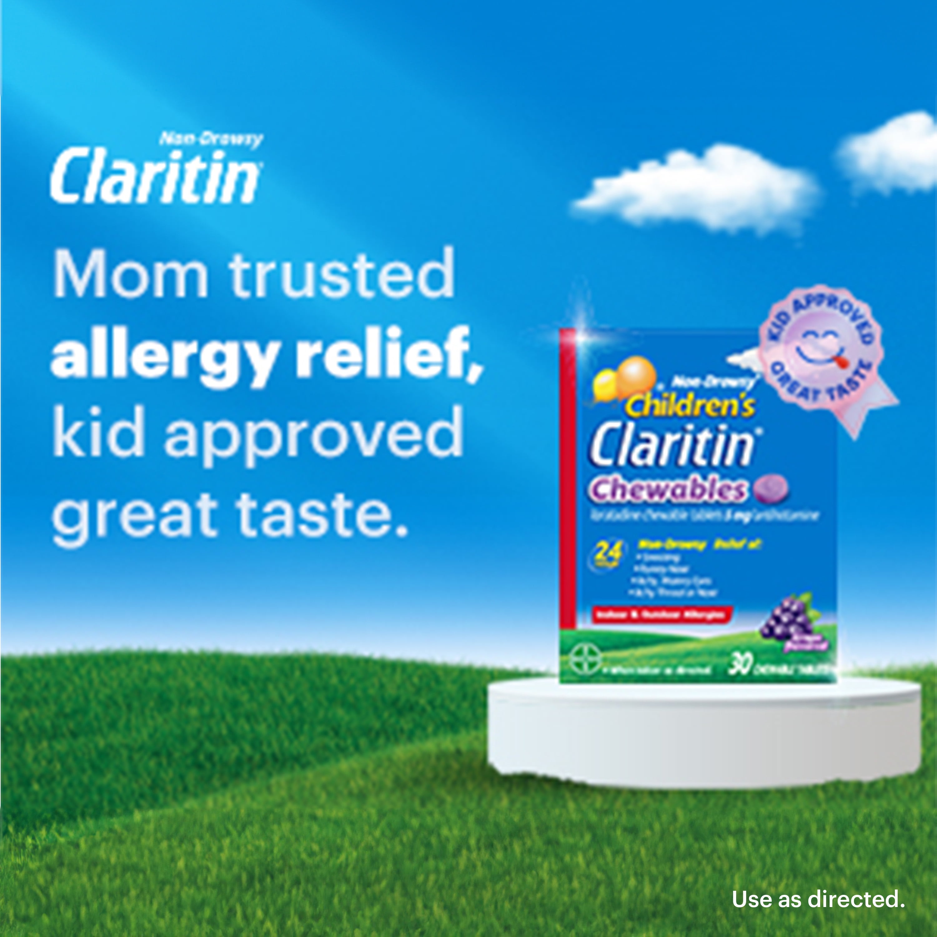 Claritin Allergy Medicine for Kids, Loratadine Antihistamine Bubblegum Chewable Tablets, 30 Ct