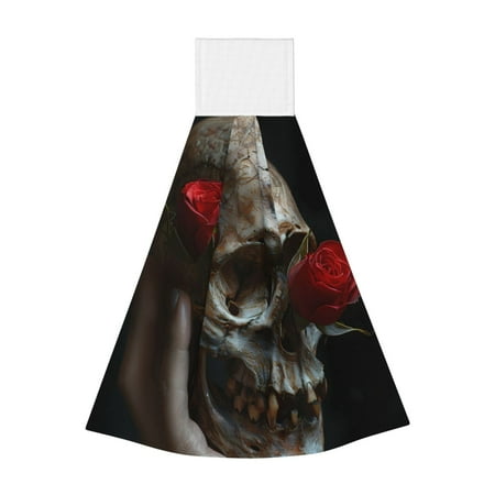 

Zufioo Realistic Rose Skull Print Coral Fleece Velcro Hand Towel Hangable Absorbent Hand Towel Suitable for Kitchen Bathroom Household Items