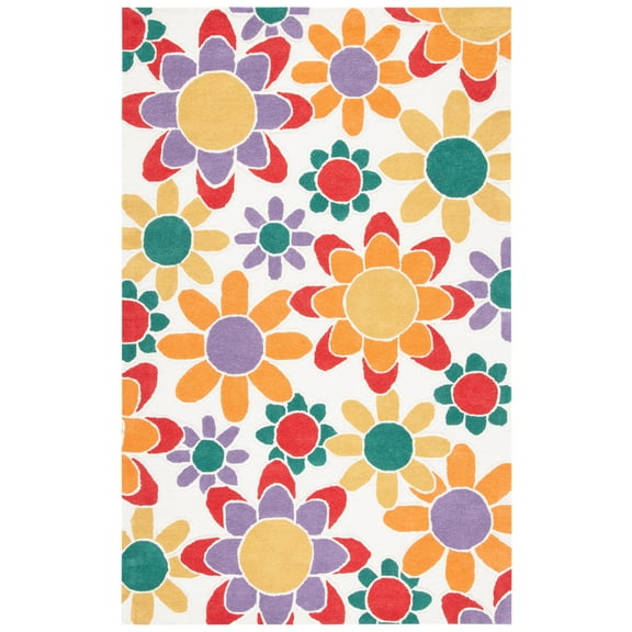 SAFAVIEH Kids Floral Flower Bursts Area Rug, Ivory/Gold, 5' x 8'