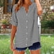 thumbnail image 3 of Camisetas Casuales de las Mujeres con Cuello en V Manga Corta Suelta de Verano de Moda Botón Impreso Camiseta, 3 of 5
