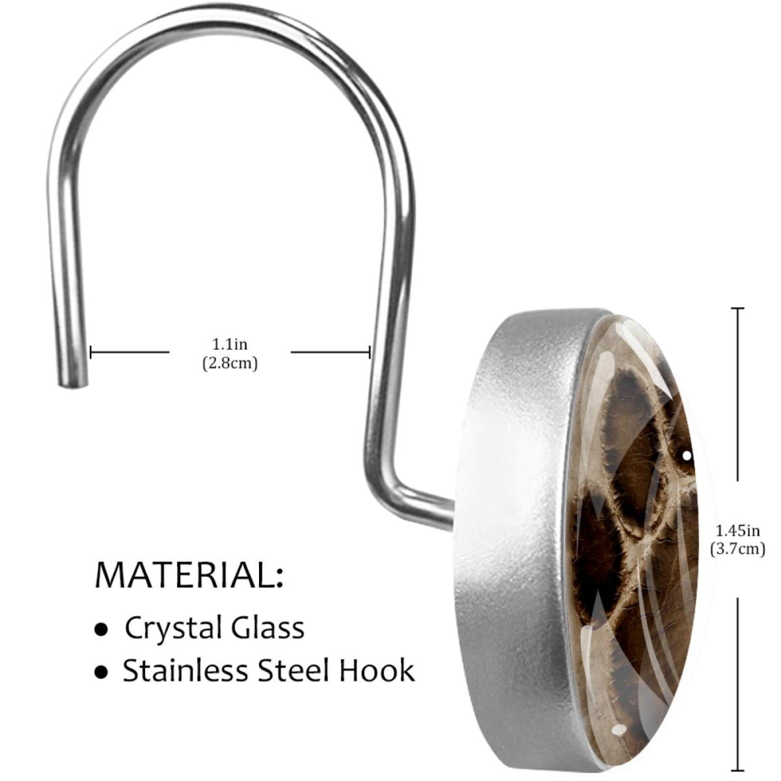 Animal Paw Prints Shower Curtain Hooks （Set of 12） for Home Hotel Shower Rods Bathroom Crystal Glass Print Stainless Steel Round Curtain Hooks