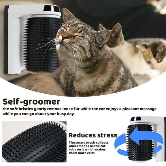 PAWSITIVE JOY Cat Grooming Supplies & Accessories: Complete Self Grooming Kit with Softer Scratcher, Rubbing Corner, Massager & Cat/dog brush, & Self-Cleaning Deshedding Brush - Cat Owner Must Haves!
