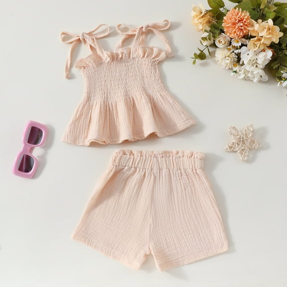 kttectoa Summer Outfits for Girl Girls Clothes Fashion Elastic Waist Swing Strap Top and Wide Leg Pants 2 Pieces Sets Clothes for Girls 6M-3T Cyber_Monday