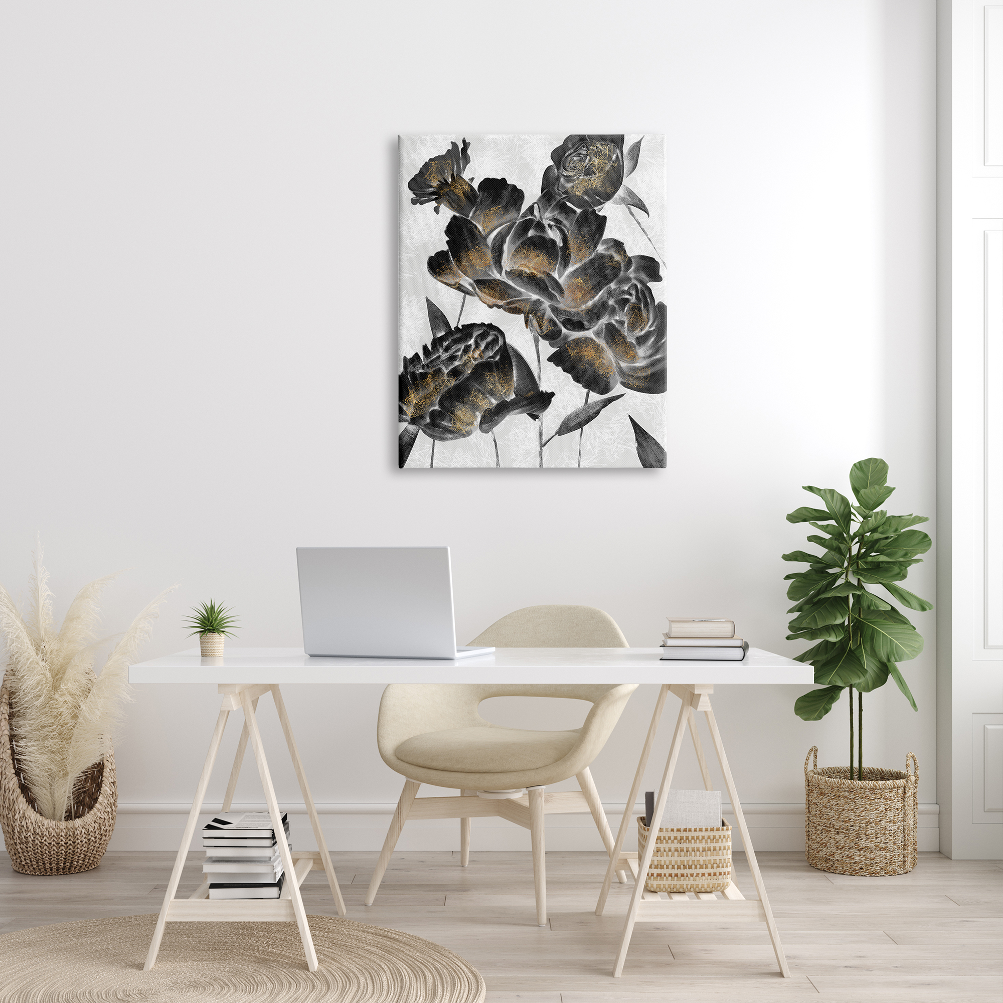 Stupell Industries Blooming Black Roses Dusty Gold Pollen Detail, 30 x 40, Designed by Ziwei Li