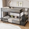 thumbnail image 4 of Harper & Bright Designs Twin Size Metal Bunk Bed with Storage stairs, Twin over Twin Heavy Duty Bunk Bed Frame with Fully Enclosed Safety Rail for Apartment Dormitory, Black, 4 of 10
