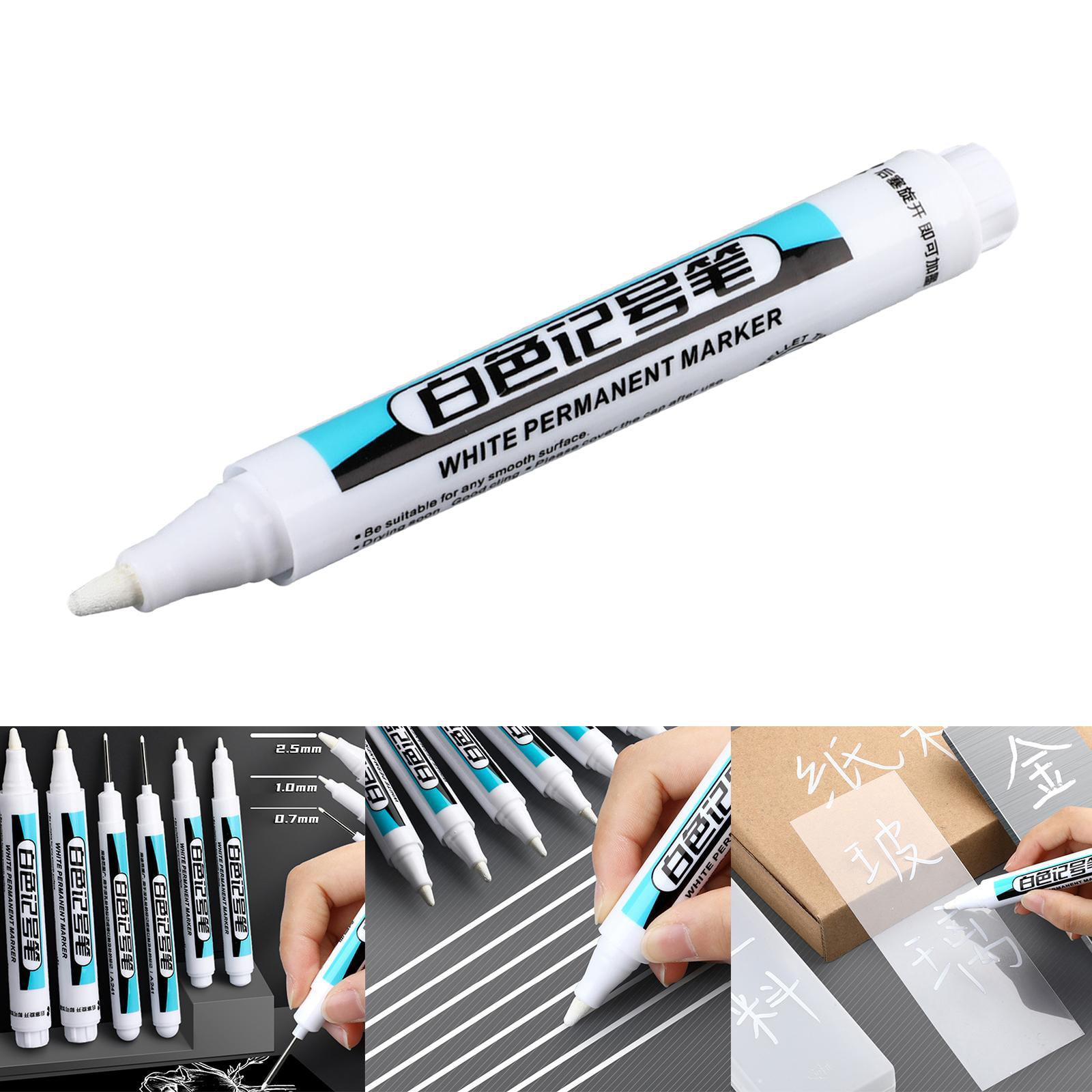 Permanent White Markers Paint Pen Wall Bathroom Fabric Rock Painting Foam Drawing Water Resistant Metal Hardware Furniture Glass Marker Pen 2.5mm