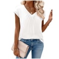 thumbnail image 3 of LNWUY Womens Tops Short Sleeve V Neck Shirts Summer Dressy Casual Business Work Blouses Fashion Base T-shirt Outfits White L, 3 of 5