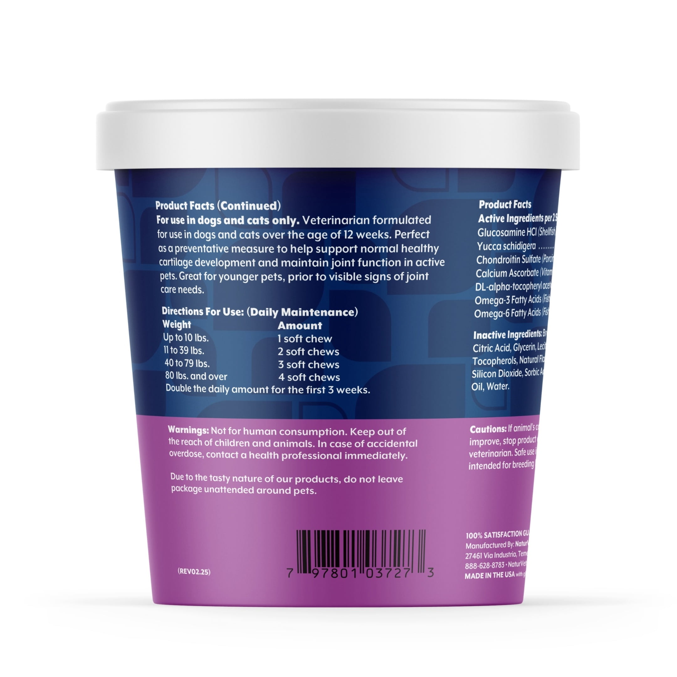 NaturVet Maintenance Joint Care Hip & Joint Supplement for Dogs and Cats, Bacon and Chicken Flavor, 70 Count