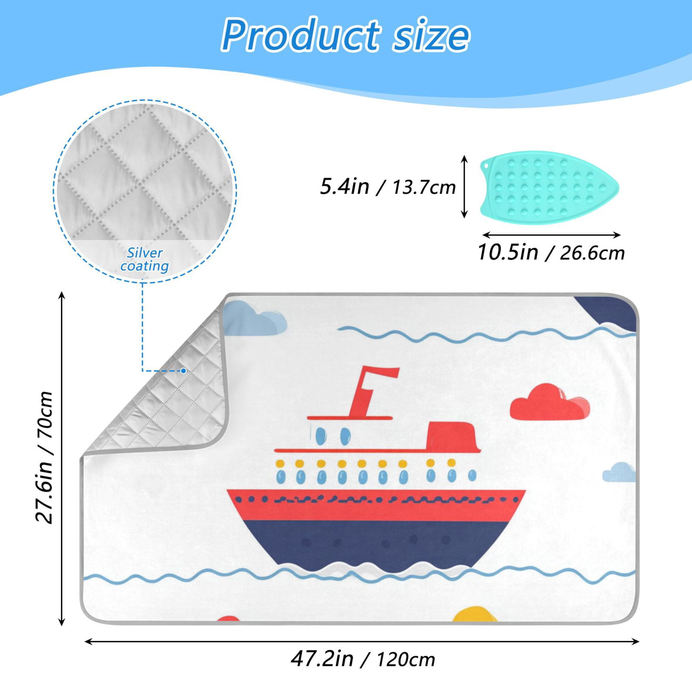 Ships Clouds Sun Cartoon Ironing Mat Blanket Portable Travel Ironing Pad Heat Resistant Pad 47.2" x 27.6”