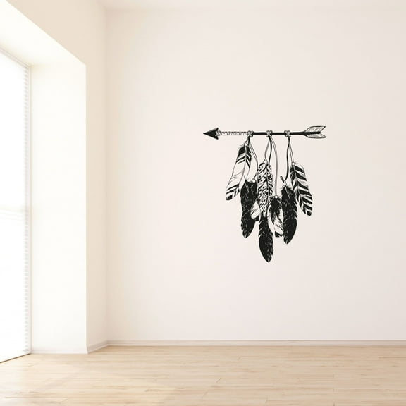 Arrow Feather Feathers Boho Arch Abstract Modern Bohemian Accent Wall Sticker Art Decal for Girls Boys Kids Room Bedroom Nursery House Home Decor Stickers Wall Art Vinyl Decoration Size (10x10 inch)