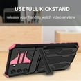 thumbnail image 6 of Heavy Duty Case for Samsung Galaxy S21 FE Credit Card Slot Holder Kickstand Bracket Cover, Military Grade Dual-Layers Rugged PC Shockproof Anti-Scratches Lens Protection Case, Pink, 6 of 9