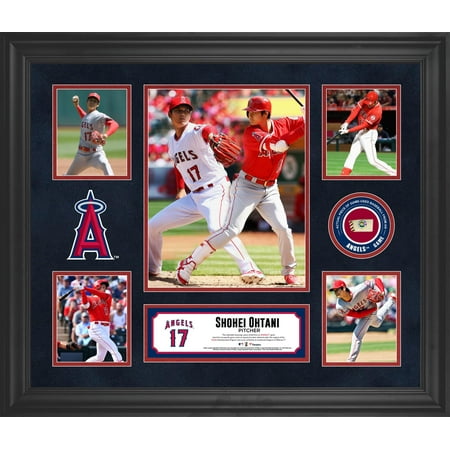 Angels Baseball Memorabilia - Shohei Ohtani Los Angeles Angels Framed 5-Photo Collage with a Piece of Game-Used Baseball