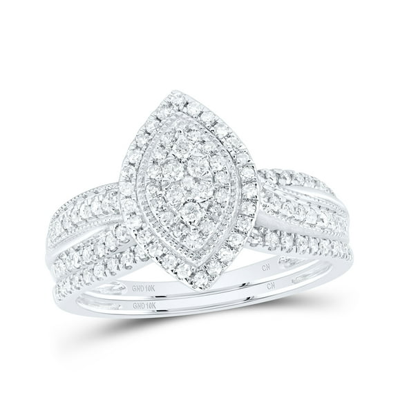 10kt White Gold 1/2 Cttw Natural Diamond Marquise Single Halo Wedding Engagement Anniversary Bridal Set, Women Size: 5-9