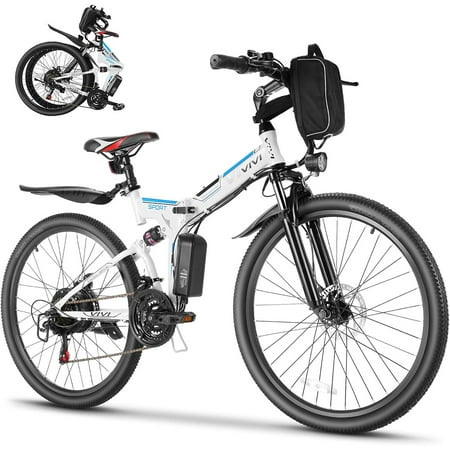 Vivi Electric Bike 26'' Folding Electric Mountain Bike 500W Full Suspension Electric Bike 21 Speed with Cruise Control, 48V Removable Battery, Up to 20MPH & 50 Miles