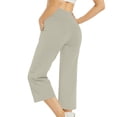thumbnail image 4 of Capri Pants for Women Wide Leg High Waist Yoga Sweatpants with Pockets Causal Loose Pull On Lounge Pants Beige 2XL, 4 of 7