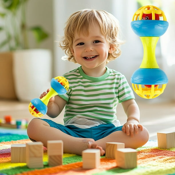 Juguete de cascabeles de goma suave con mancuernas de doble cabeza para la primera infancia, ideal para calmar y hervir agua.
