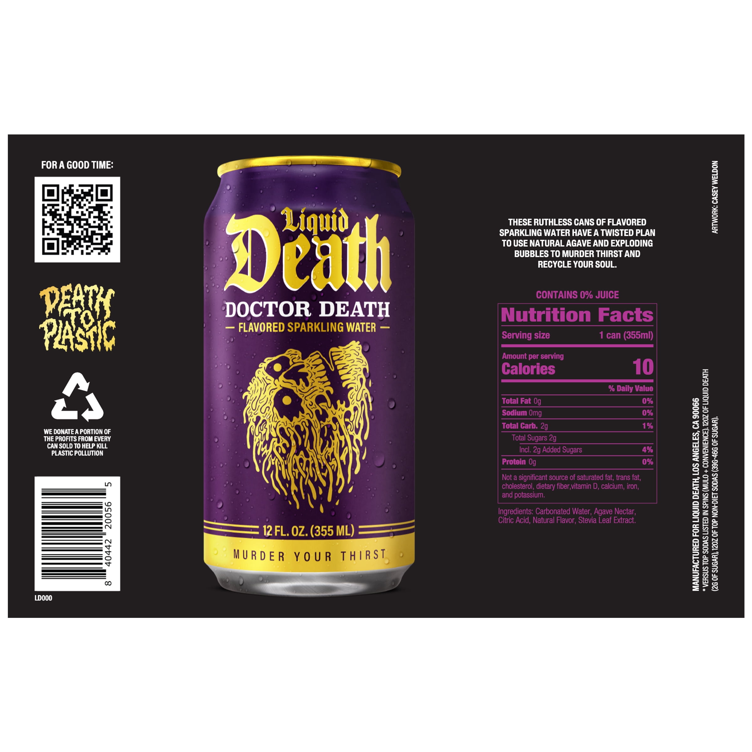 Liquid Death, Doctor Death, Soda-Flavored Sparkling Water, 6-Pack (12 fl oz Cans), Low Sugar, Huge Flavor and No Artificial Sweeteners