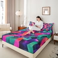 thumbnail image 4 of Castle Fairy Abstract Spiral Stripes Queen Sheet Sets,Gradient Geometric Lines Bed Set, 4 of 7