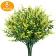 thumbnail image 5 of BadPiggies 8 Bundles Artificial Flowers Plastic Lavender UV Resistant No Fade Hanging Plants for Garden Porch Window Indoor Outdoor (Yellow), 5 of 10
