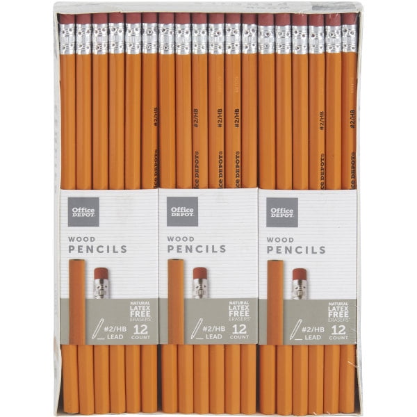 Office Depot® Brand Wood Pencils, 2 HB Medium Lead, Yellow, 12 Pencils Per Pack, Set Of 6 Packs