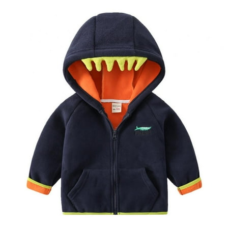 

Toddler Boys Fleece Cartoon Crocodile Hoodies Winter Green Jackets Sport Zipper Coats Plush Thicken Overcoat 1-7Y