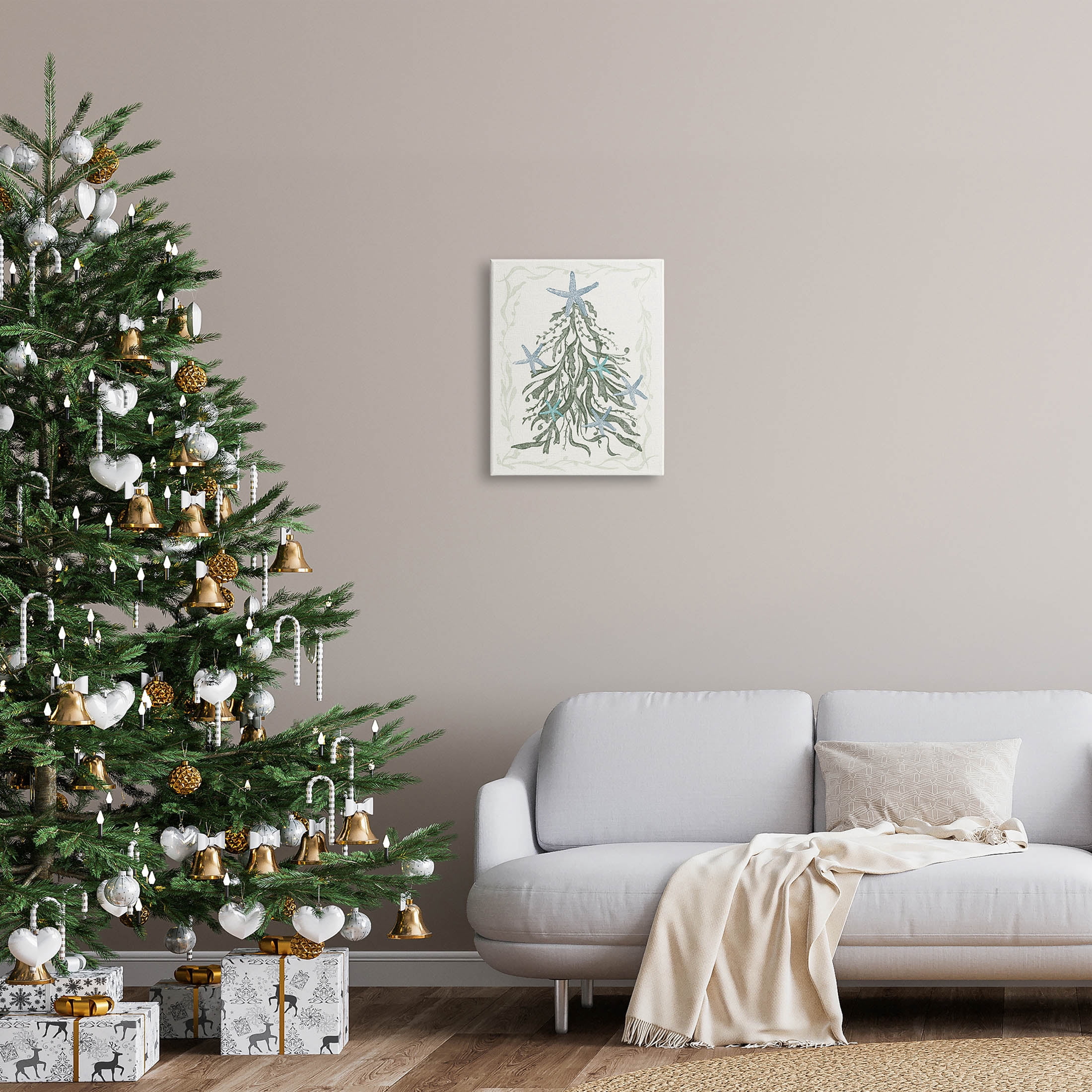 Nautical Christmas Tree Sea Life Holiday Graphic Art Gallery Wrapped Canvas Print Wall Art
