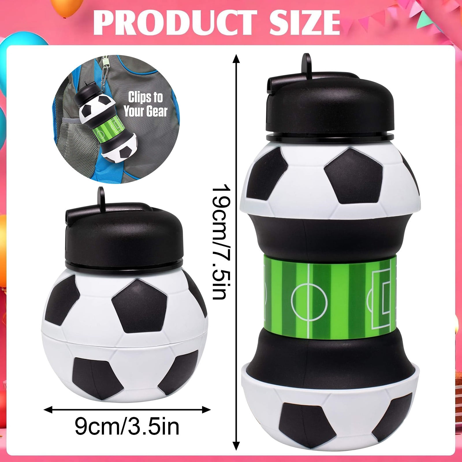 CMrtew Kids 34 OZ Sports Silicone BPA-Free Water Bottle, Collapsible Football Shape Foldable and Leak Proof Water Bottle for School Kids,Travel,Hiking,Riding and for Movements