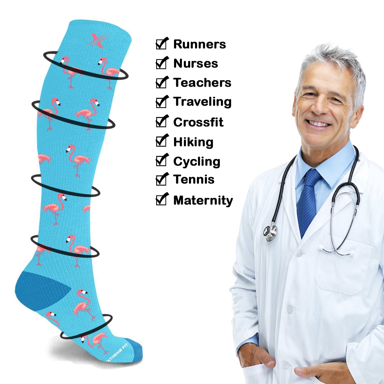 Compression Socks Knee High - Made for Running, Athletics and Pregnancy - 3 Pair