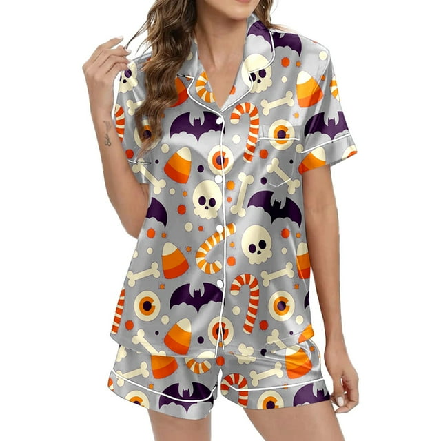Ensemble de Pyjama Court d'Halloween, Pantalon de Pyjama Amusant pour Femmes, Pyjama Assorti