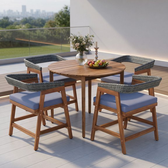 Yardi Yard 5 Pieces Patio Dining Set with Cushions and PE Rattan Backrest, Patio Furniture Set for Outdoor as Yard, Brown