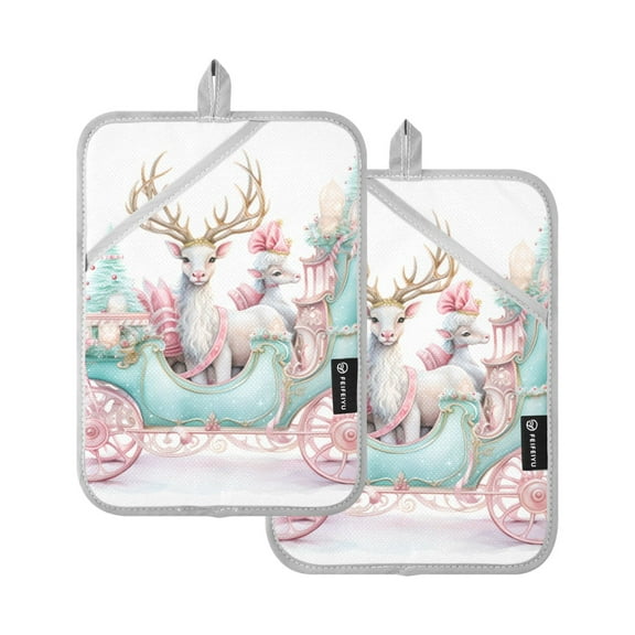 ALAZA Christmas Deers Pot Holders Set of 2 Heat Resistant Kitchen Oven Mitts