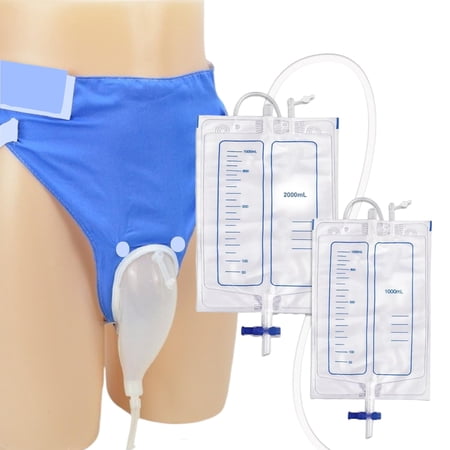 Catheter for Men, Urine Collection System, Reusable Portable Silicone Urinal with 2 Bags (1000ml & 2000ml), 1.2M Tube, and Adjustable Breathable Pants