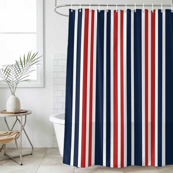 Navy Blue Red Striped Waterproof Fabric Shower Curtain,Modern Minimalist Ombre Lines Waterproof Fabric Shower Curtain for Bathroom Curtains Bathtubs Hotel Shower Curtains with 12 Hooks Small 36x72in