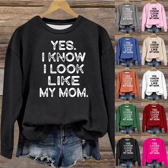 Hilzaten Womens Sweatshirt Long Sleeve Crew Neck Graphic Drop Shoulder Pullover Sweatshirt for Women